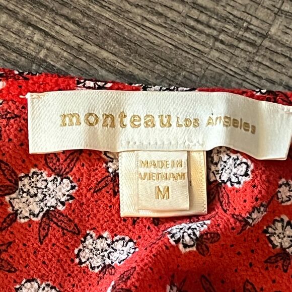 Monteau Sz M Red White Blue Floral Wrap Tie Short Sleeve Spring Summer Dress EUC - Picture 5 of 6